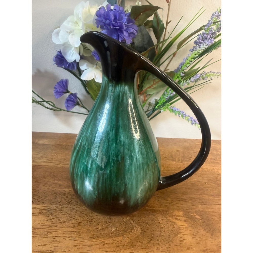 Blue Mountain Pottery Green Drip Glaze Pitcher Vase Canada BMP 16oz Mid Century